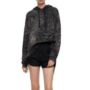 All Saints Charcoal gray and black Leopard Patterned Hoodie quiet luxury grunge